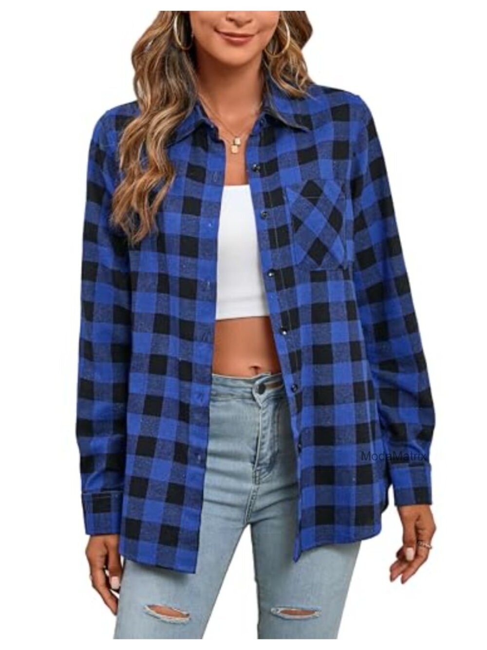 Womens Lightweight Flannel Button Down Shirt Long Sleeve Plaid Roll Up